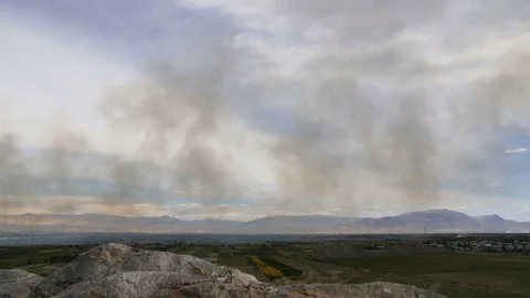 Smoke timelapse on blue sky. Pollution of the environment. Stock Footage 81576570