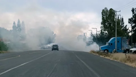 The Smoke from a vehicle Stock Footage 234255533