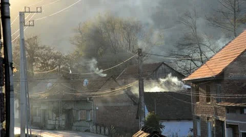 Smoke village Stock Footage 10680832