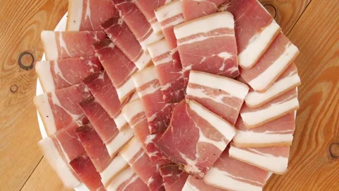 Smoked cured ham on a plate. Stock Footage 242137341