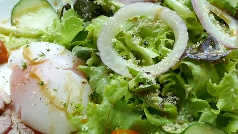 Smoked duck salad with vegetable Stock Footage 79881328