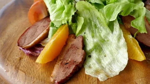 Smoked duck salad with vegetable Stock Footage 83155137