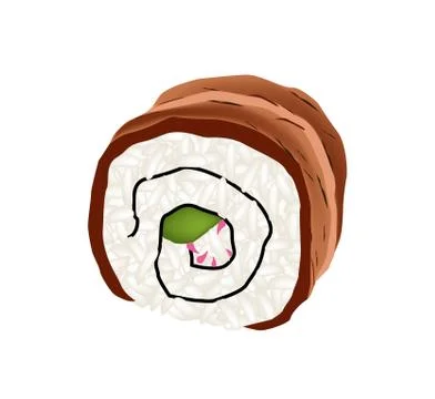 Smoked Eel Sushi Roll or Unagi California Roll Stock Illustration