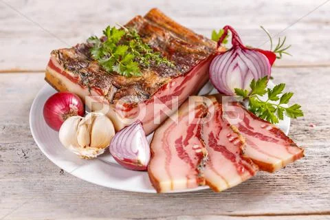 Smoked fat bacon Stock Photos