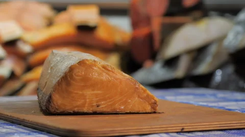 Smoked fish cutting Stock-Footage 96985166