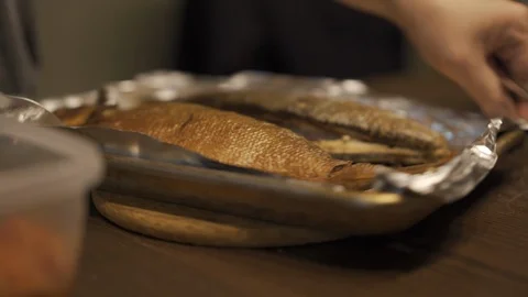 Smoked Fish for Lent Stock Footage 127147403