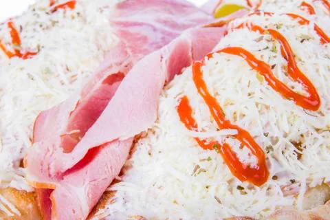 Smoked ham on pizza Stock Photos