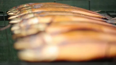 Smoked mackerel. The fish is on the grill Stock Footage 146647812