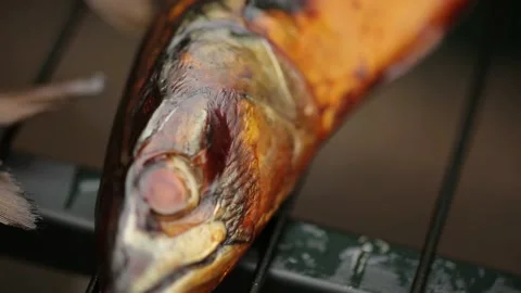 Smoked mackerel. The fish is on the grill Stock Footage 146647871