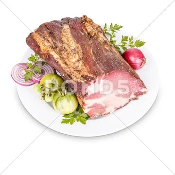 Smoked pork neck slices Stock Photos