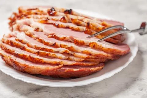 Smoked Roasted Glazed Holiday Pork Ham Stock Photos