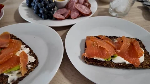 Smoked Salmon Brunch on Rye Stock Footage 288832391