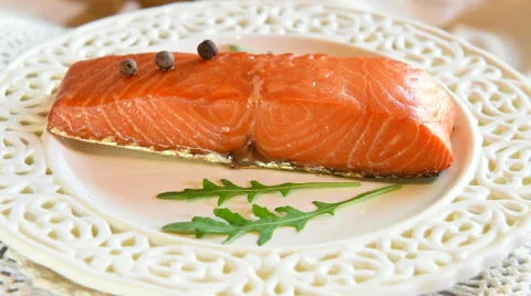 Smoked Salmon Rotating On Plate Stock Footage 59778944