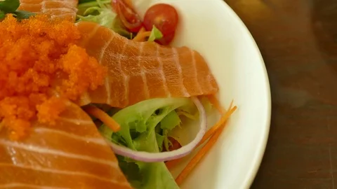 Smoked salmon salad Stock Footage 76651930