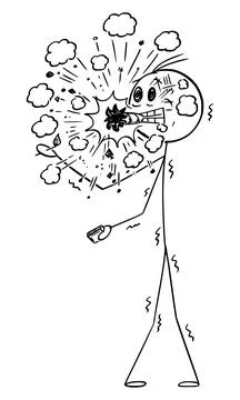 Smoker With Exploding Cigar , Vector Cartoon Stick Figure Illustration 스톡 일러스트
