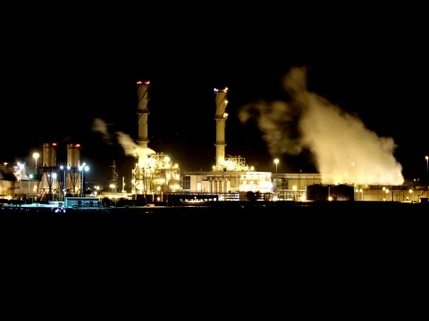 Smokestacks at night timelapse   Stock Footage 72160671