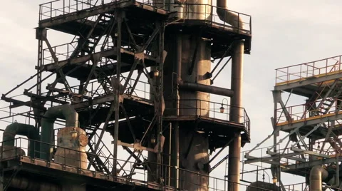 Smokestacks, the spider web of pipes (1) Video stock 48631547