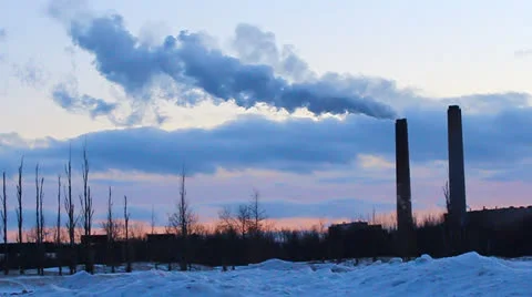 Smokestacks in the winter Stock Footage 23738187