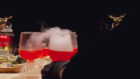 Smokey drinks prepared by bartender Video stock 282110008