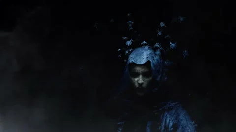 Smokey Ghost Face Appearance On Black Background Loop 4K Animation. Stock Footage 145349990