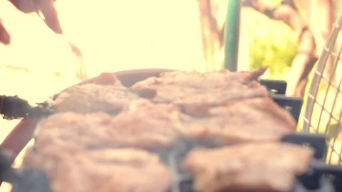 Smoking barbecue meat Stock Footage 89977383