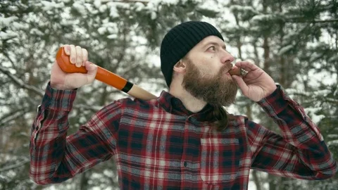 Smoking bearded man Stock Footage 85143276