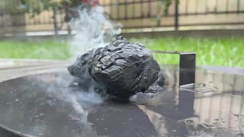 Smoking burnt wood in rain Stock Footage 320950153