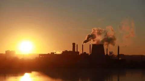 Smoking chimney on factory Stock Footage 98480926