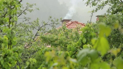 Smoking chimney in the forest Stock Footage 76020177