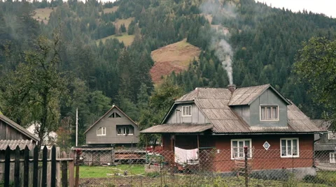 Smoking chimney at rustic home Stock Footage 56350773