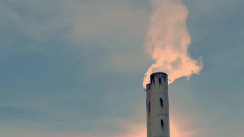 Smoking chimneys on a blue sky Stock Footage 100599744