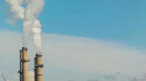 Smoking chimneys of an electricity generating station Stock Footage 56966879