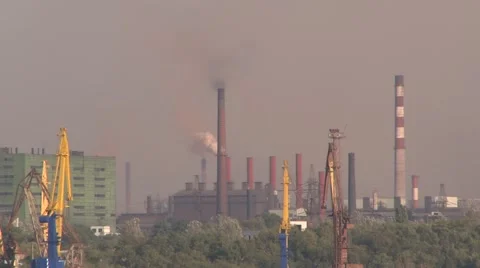 Smoking chimneys of plants Stock Footage 55440359