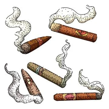 Smoking cigars set with flowing smoke illustration Stock Illustration