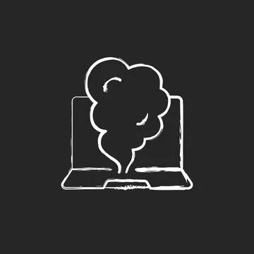 Smoking computer chalk white icon on black background Illustrazione stock