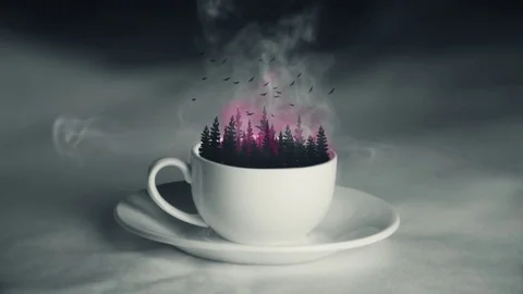 Smoking Cup with Birds Stock Footage 74249619