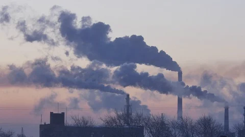 Smoking factory chimneys. Environmental problem of pollution of environment and Stock Footage 85864082