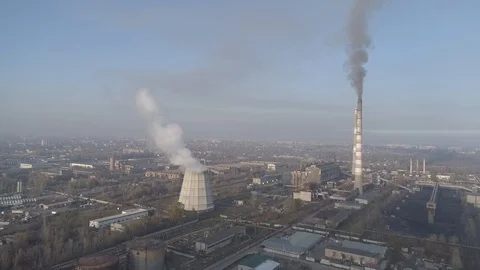 Smoking factory chimneys. Environmental problem of pollution of environment and Stock Footage 99140027