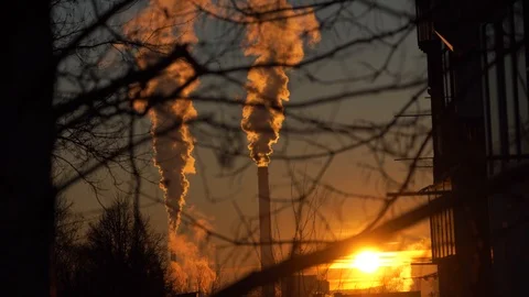 Smoking factory chimneys. Environmental problem of pollution of environment and  Video stock 100010341