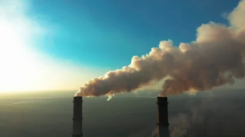 Smoking factory chimneys. Environmental problem of pollution of environment and Stock Footage 103235100