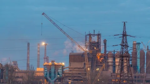 Smoking factory chimneys. Environmental problem of pollution of environment and Stock Footage 103324102