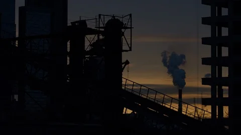 Smoking factory chimneys. Environmental problem of pollution of environment and Stock Footage 105543726