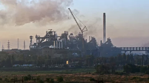Smoking factory chimneys. Environmental problem of pollution of environment a Stock-Footage 112775287