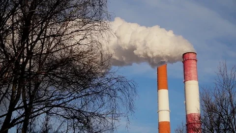 Smoking factory chimneys. Environmental problem of pollution of environment Stock Footage 121557287
