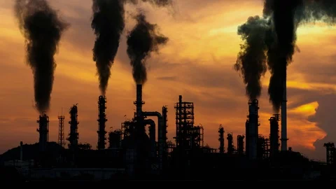 Smoking factory chimneys. Environmental problem of pollution of environment and Stock Footage 124066714