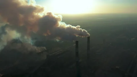 Smoking factory chimneys. Environmental problem of pollution of environment and Stock Footage 159528390