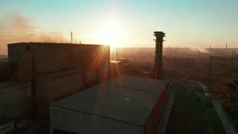 Smoking factory chimneys. Environmental problem of pollution of environment and Video stock 166825734