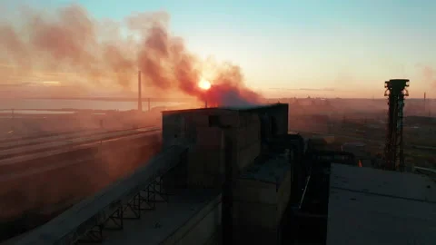 Smoking factory chimneys. Environmental problem of pollution of environment and Stock Footage 167078080