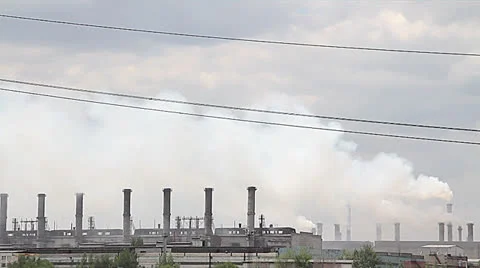 Smoking factory smoke stack Stock Footage 25944069