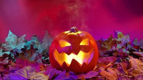 Smoking halloween pumpkin Stock Footage 72262607